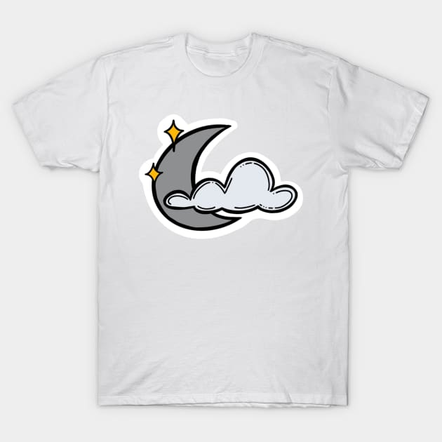 Cloudy Moon and Stars T-Shirt by bwakey77